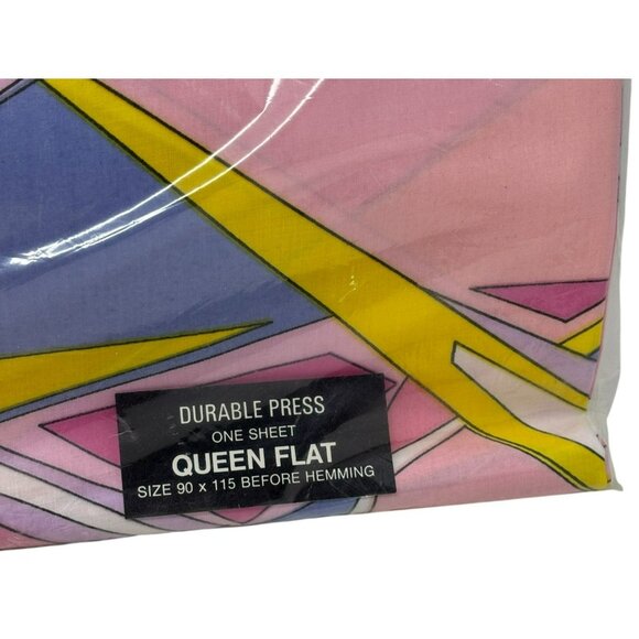 SPRINGMAID Emilio Pucci Vintage Queen Flat Sheet NOS Pink Blue Wondercale USA - Picture 5 of 6